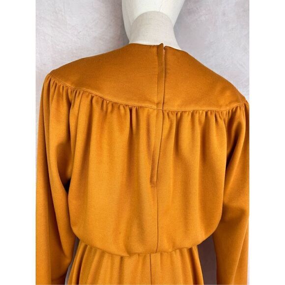 Vintage 80s Orange Midi Dress - Picture 3 of 9